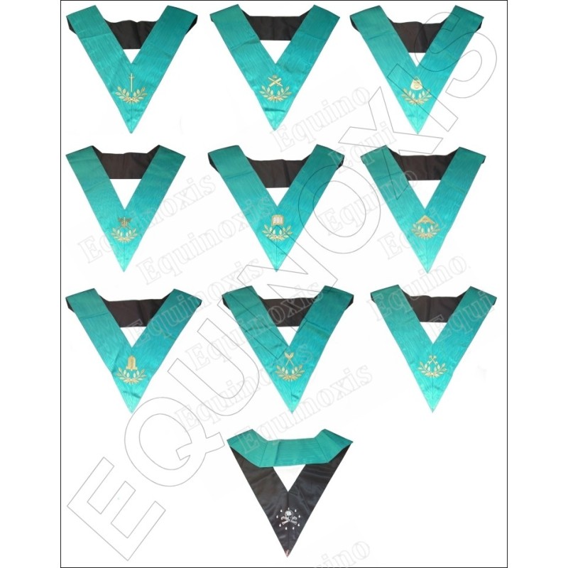 Masonic Officers' collars – Groussier French Rite – 9-Officers package – Machine embroidery