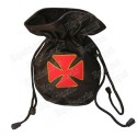 Leather templar pouch  – Patted Templar cross – Black leather