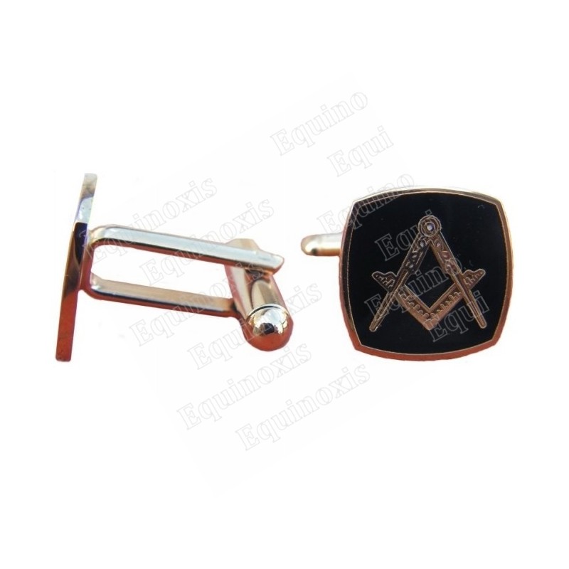 Masonic cuff–links – Square-and-compass – Black and gold enamel