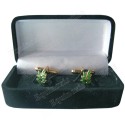 Masonic cuff-links with box – Sprig of acacia, with green enamel