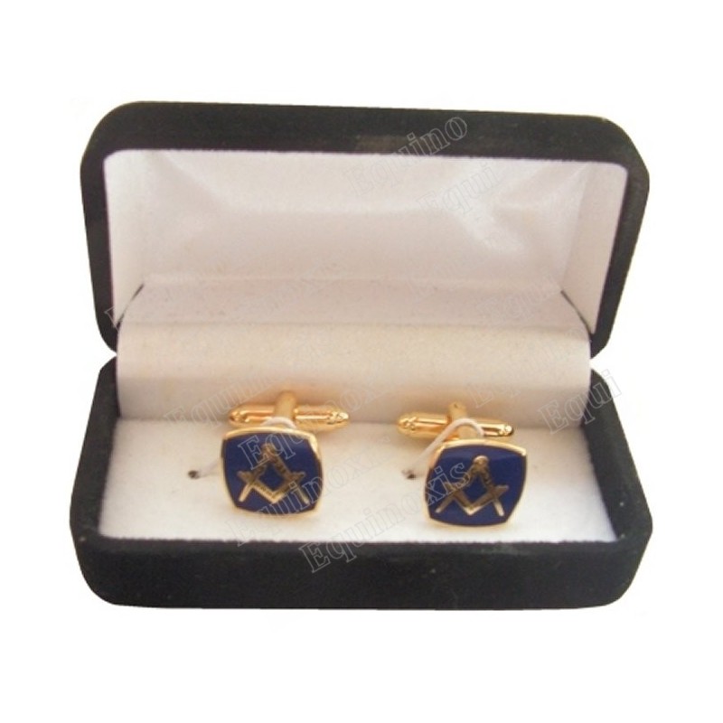 Masonic cuff-links with jewellery box – Square-and-compass w/ night-blue enamel