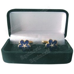 Masonic cuff-links with box – Forget-me-not with pentagramme – Blue enamel