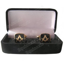 Masonic cuff-links with box – Square-and-compass – Black and gold enamel