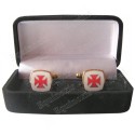 Masonic cuff-links with box – Templar cross – Red against white background