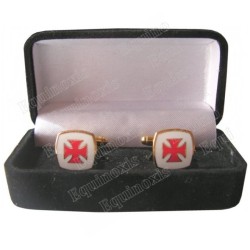 Masonic cuff-links with box – Templar cross – Red against white background