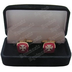 Masonic cuff-links with box – Templar cross – White against red background