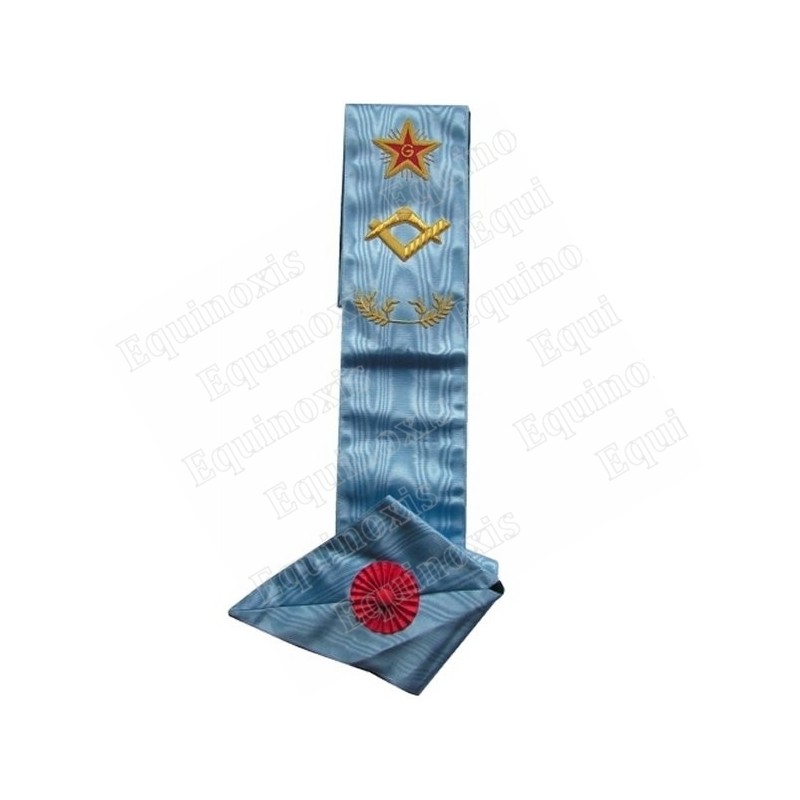 Masonic sash – Traditional French Rite – Master – Square-and-compass + G + Flaming star – Mourning back
