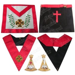 Ensemble 18th degree – Knight Rose Croix – Hand embroidery fake-leather apron + collar + jewel