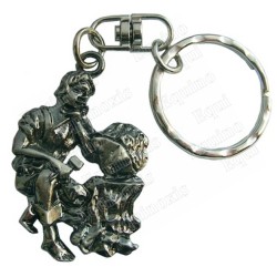 Masonic keyring – Entered Apprentice carving his stone – Antique silver
