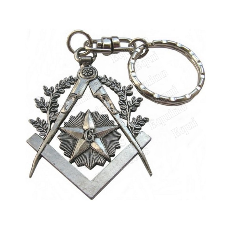Masonic keyring – Square-and-Compass + G – Antique silver