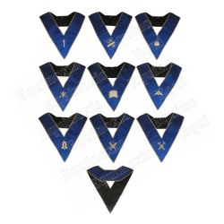 Masonic Officers' collars – Operative Rite of Solomon – 9-Officers set – Machine embroidery – Black back