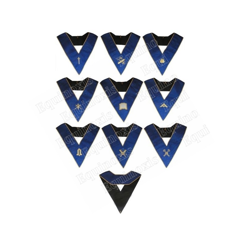 Masonic Officers' collars – Operative Rite of Solomon – 9-Officers set – Machine embroidery – Black back