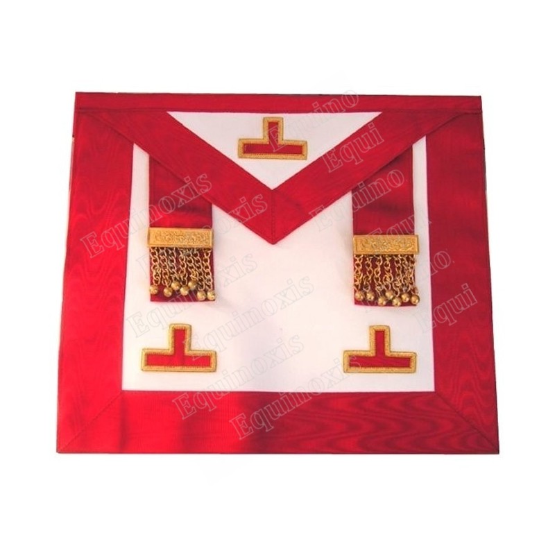 Leather Masonic apron – AASR – Worshipful Master – 3 taus + tassles – Red back