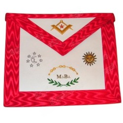 Leather Masonic apron – Master Mason – Scottish Rite (AASR) – Sun and moon + green acacia + MB – 33 cm x 39 cm