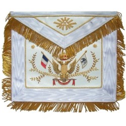Leather Masonic apron – ASSR – 33rd degree avec franges – Drapeau français