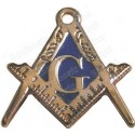 Masonic lapel pin – Square and compass + G, with blue enamel – Large
