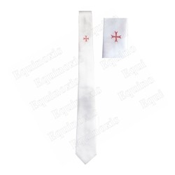 Masonic necktie – White with inward-patted Templar cross on pastel strip