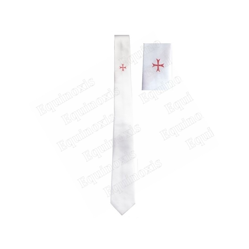 Cravate maçonnique – Blanche avec coix templière pattée rentrée