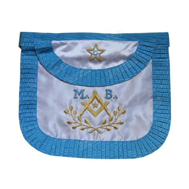 Satin Masonic apron – French Rite – MB + Acacia + Etoile avec G  – Angles arrondis