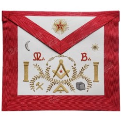 Leather Masonic apron – Scottish Rite (AASR) – Master Mason – Pierre cubique + acacia + columns – Mourning back