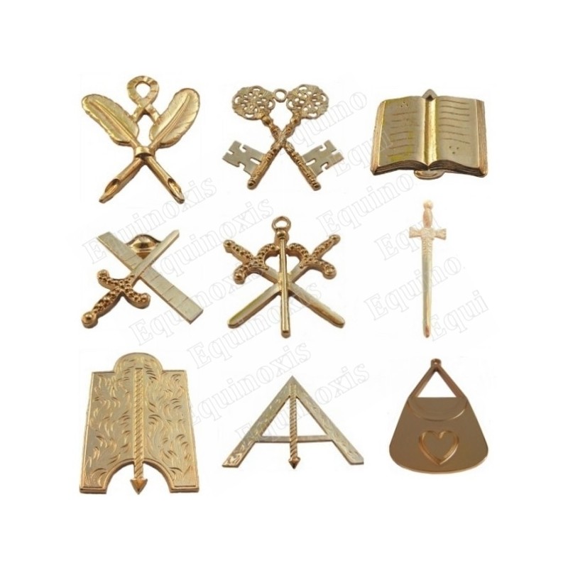 Bijoux maçonniques d'officiers – Set complet de 9 bijoux REAA / RF