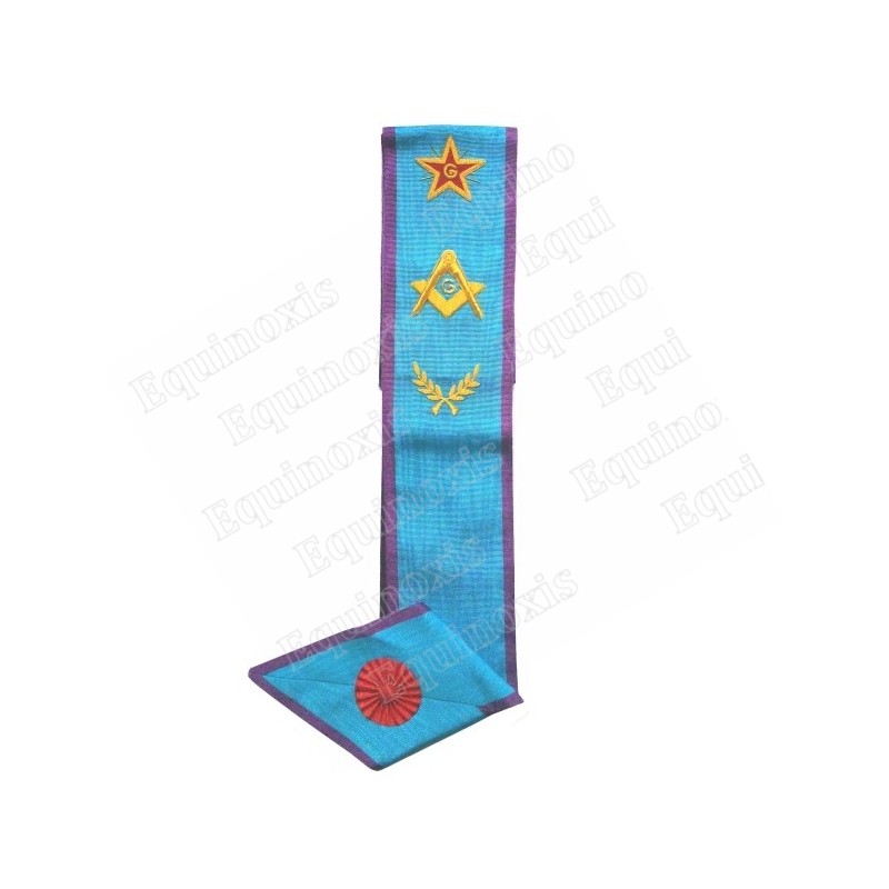 Masonic sash – Memphis-Misraim – Master Mason – Square-and-compass + G + Flaming Star