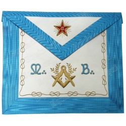 Leather Masonic apron – Master Mason – Groussier French Rite – Square-and-compass + Acacia + MB + Etoile flamboyante