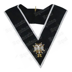 Masonic collar - Scottish Rite (AASR) - 32ème degré - Aigle bicéphale et croix templière - Hand embroidery