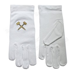Masonic embroidered cotton gloves – Crossed gavels – Worshipful Master – Size S