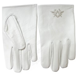 Gants maçonniques cuir blanc – Equerre et Compas argentés – Taille XXXL – Brodés main
