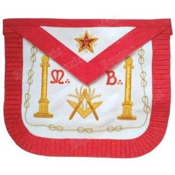 Leather Masonic apron – Scottish Rite (AASR) – Master Mason – Square-and-compass + acacia + columns – Mourning back