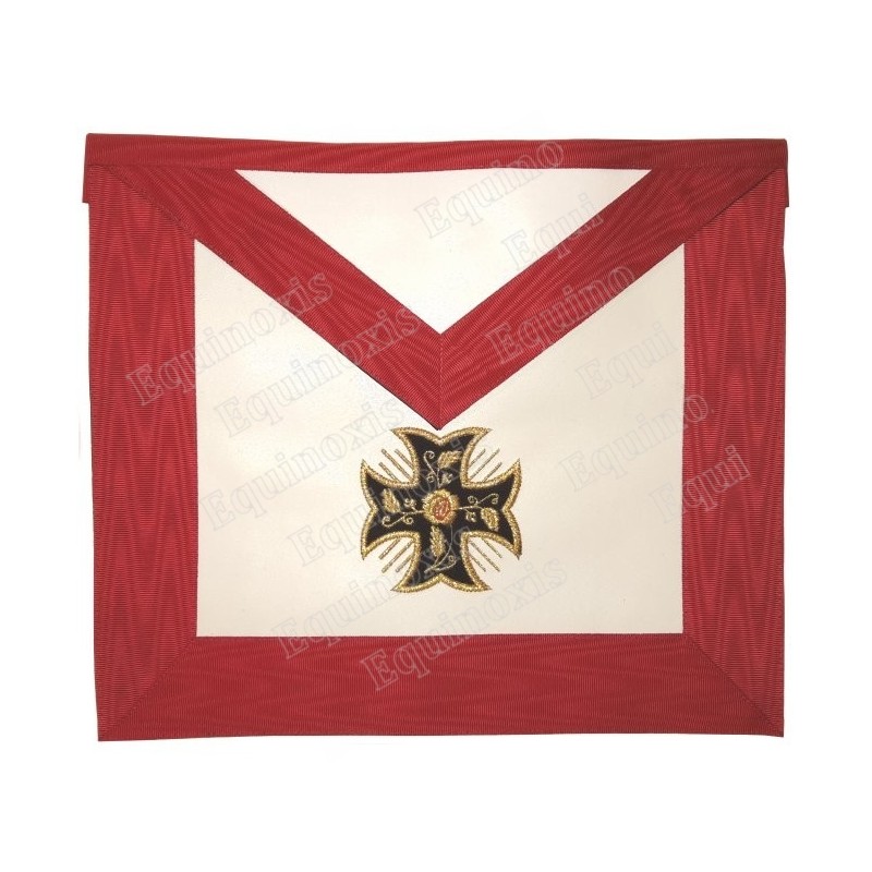 Leather Masonic apron – AASR – 18th degree – Knight Rose-Croix – Patted Templar cross – Croix pattée – Machine embroidery